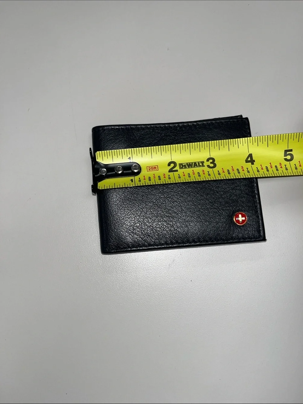 Alpine Swiss Black Leather Bi-Fold Wallet with Red Swiss Emblem